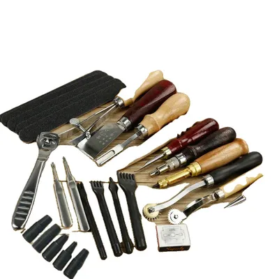 Produktbild von Lederhandwerkswerkzeugset, 18-teiliges Set, langlebiges Design, Mehrfarbig