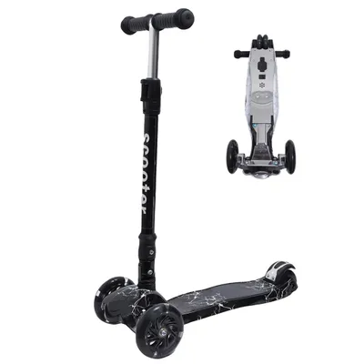 Produktbild von Habib Kinderroller Metall-Roller 3-Rad mit LED Licht | Klappbar & bis 50kg: Schwarz