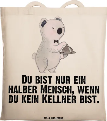 Produktbild von Mr. & Mrs. Panda dokumententasche Kellner Herz - Transparent - Geschenk, Einkaufstasche, Tasche, Shopping, Ausbildung, studententasche, Spruch, Witzig, Jutebeutel