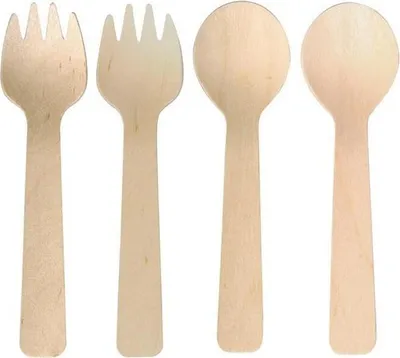 Produktbild von 6 Holzlöffeln + 6 Holz Gabeln 10 cm