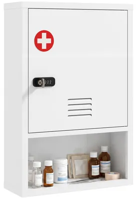 Produktbild von HOMCOM Medizinschrank mit Zahlenschloss und Schlüssel, Weiß