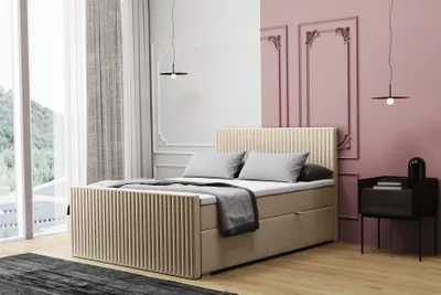 Produktbild von Boxspringbett Schlafzimmerbett MONTY 140x200cm in Stoff Monolith Creme