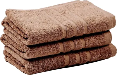 A stack of folded beige towels.