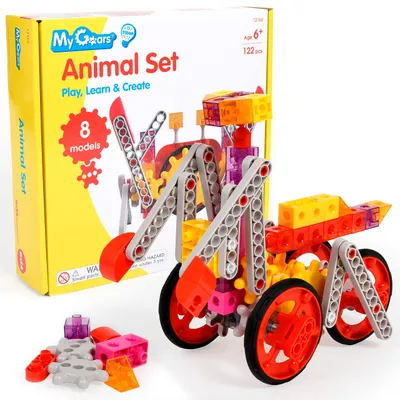 Immagine prodotto di edxeducation Set di ingranaggi a tema animali - 122 pezzi - 8+ attività - Giocattolo educativo a tema ingranaggi