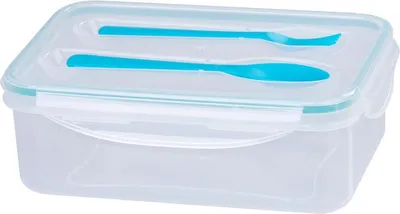 Image de Boite repas MagicHome, rectangulaire, avec fourchette et cuillere, 1500 ml, 22x15,2x7,6 cm