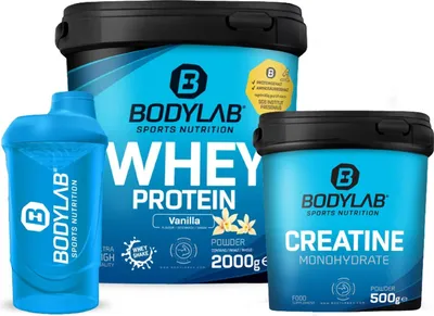 Produktbild von BODYLAB Megadeal Basic Aufbau - Whey Protein Vanille + Creatine Monohydrate + Shaker für Kraftsport und Fitness