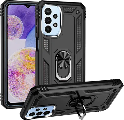 Image de Étui pour Samsung Galaxy A23 étui de protection militaire double couche avec support d'anneau et support noir