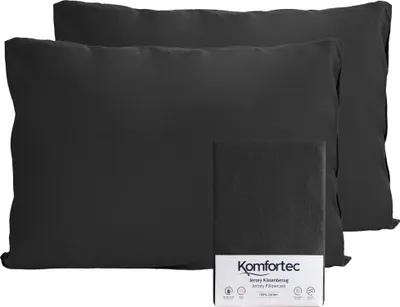 Produktbild von Komfortec 100% Baumwolle Kissenbezüge 2er Set 40x60 cm, Superweicher Premium Jersey Kopfkissenbezug 150 g/m², Kissenhülle, Schwarz