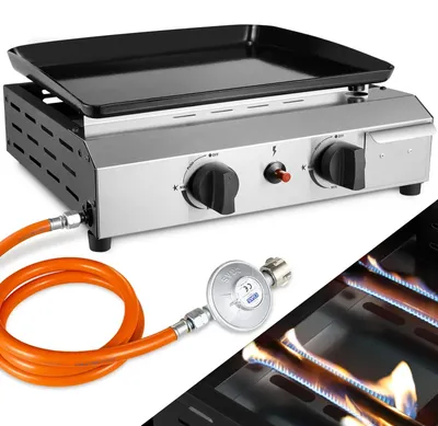 Image de Barbecue à gaz portable, 2 brûleurs, pour camping, en acier inoxydable, gaz naturel, émail céramique