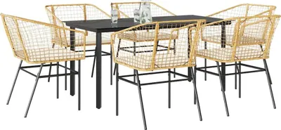 Immagine prodotto di vidaXL set da pranzo da giardino 7 pezzi con cuscini in vetro marrone poli rattan