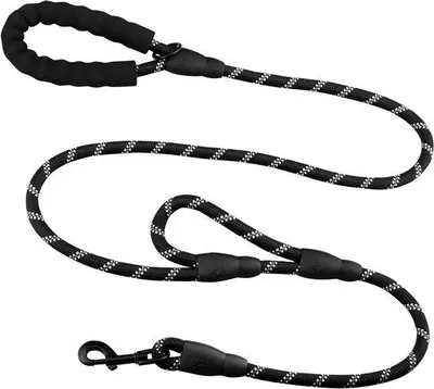 Produktbild von Hundeleine 180 cm Langlebig mit Doppelgriff und reflektierenden Fäden für kleine mittelgroße und große Hunde zum Spazierengehen und Laufen (Schwarz)
