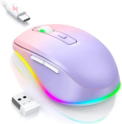 Image de seenda Souris sans fil LED, Rechargeable Souris sans fil avec Jiggler Souris, Souris sans fil USB 2.4G silencieuse pour ordinateur portable, Ordinateur Souris sans fil (Rose&Violet)