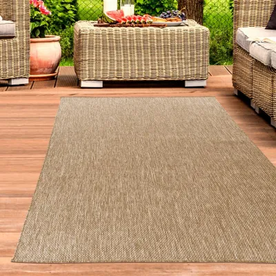Immagine prodotto di Tappeto per interni ed esterni a pelo basso resistente alle intemperie monocolore in beige Dimensioni - 140 x 200 cm