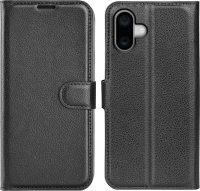 Obrázek produktu pro Pro Apple iPhone 16 Plus Smart Pouzdro na mobilní telefon Black Leatherette Cover Book Case