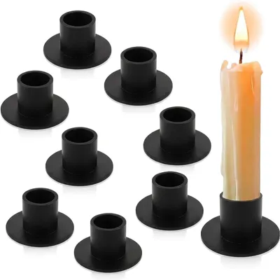 8er-Set Kerzenhalter schwarz, Metall, 2,7 cm hoch, für Stabkerzen