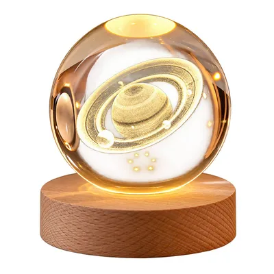 Produktbild von 3D Kristallkugel Nachtlicht Holzsockel Kugellampe Glaskugel mit LED Kristallkugel Lampe Warmes Licht Weihnachtsdeko