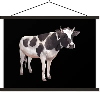 Produktbild von MuchoWow® Textilposter Kuh - Hochformat - Schwarz 120x90 cm mit schwarzem Rahmen - Aufhänger für Poster