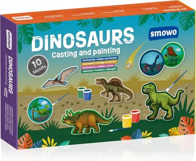 Produktbild von Gipsguss-Set Dinosaurier mit Farben, Formen und Pinseln