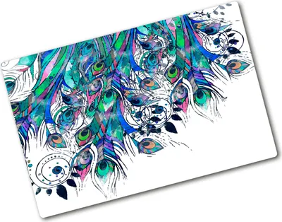 Produktbild von Tulup Glas Herdabdeckplatte - 80x52 cm - Glaskeramikkochfeld-Abdeckung Spritzschutz Glasabdeckplatte - Einteilig - Kunst: Modern & Klassisch - Pfauenfedern - Mehrfarbig