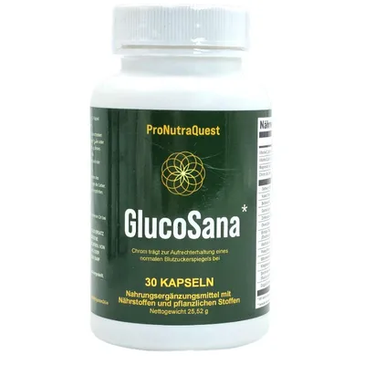 Obrázok produktu pre GlucoSana – 30 kapsúl s obsahom chrómu, vitamínu C, vitamínu D a horčíka