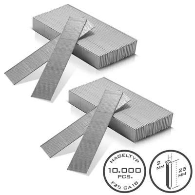 Zdjęcie produktu dla Gwoździe pneumatyczne STAHLWERK 25 mm Gauge 18 (1,25 x 1,05 mm) Łeb 2 mm Zestaw 10 000 sztuk