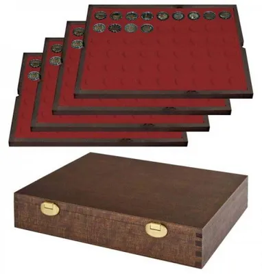 Produktbild von Lindner S2494-10 Echtholzkassette mit 4 Tableaus für 216 Münzen mit Ø 25,75 mm, z.B. für 2 Euro-Münzen - SONDEREDITION
