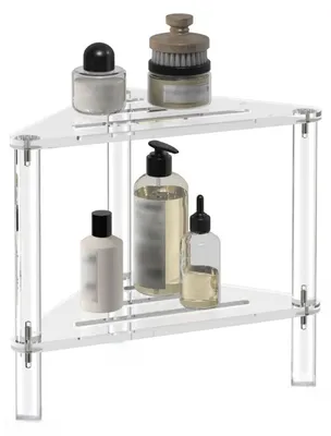 Image de Étagère d'angle pour douche en acrylique, avec 2 niveaux, pour la salle de bain