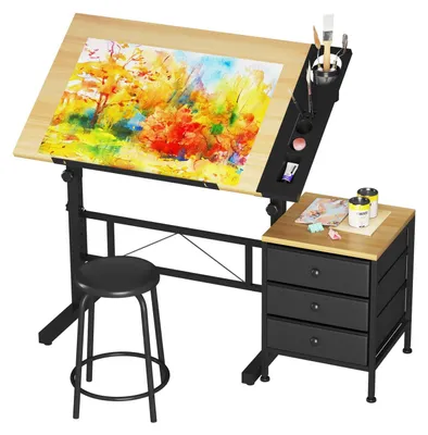 Productafbeelding van Verstelbare Tekentafel Houtkleur - Kantelbaar 0-60 Graden - Voor Kantoor En Creatief Werk