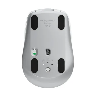 The underside of a Logitech MX Anywhere 3S mouse for Mac.