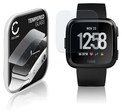 Produktbild von CELLONIC 9H Display Schutzglas für FitBit Versa Smartwatch, 2.5D Full Glue Screen Protector Glass, Fitness Tracker Displayschutz Glas Transparent Schutzfolie