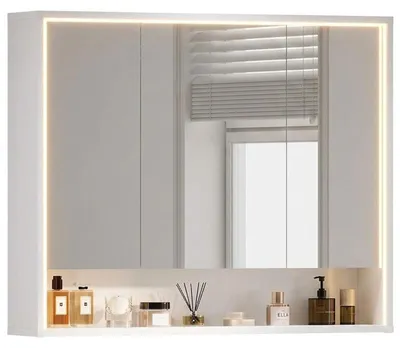 Produktbild von Badezimmerspiegelschrank mit LED-Beleuchtung DJ505143_2, 18 x 90 x 78 cm, weiß