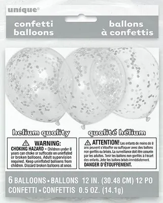 Immagine prodotto di Palloncini in lattice con coriandoli argentati - 6 pezzi - 30 cm
