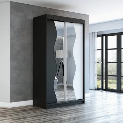 Produktbild von Schwebetürenschrank, 2-türig Schrank mit Spiegel! Moderne Garderobe für Kleidung. Verschiedene Farben (Weiß, Schwarz, Somona) Kleiderschrank RIMA 120 cm