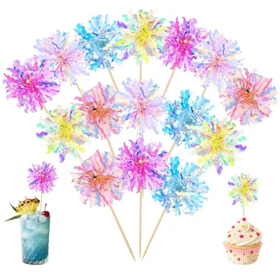 50 Cupcake-Topper Feuerwerk, bunt, Folie, nicht essbar