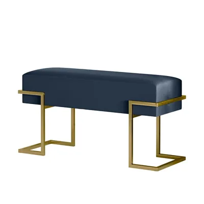 Produktbild von BETTSO Sitzbank CELY 80 mit marineblauem Samtbezug – gepolsterter Sitz mit goldfarbenem Metallgestell, 80 cm