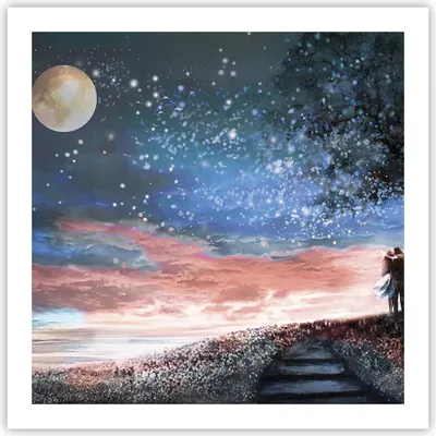 Produktbild von Poster - Poster ohne Rahmen - Himmel Mond Liebhaber - 60x60 cm - Wand Bild - Wanddeko - Wandbilder - Kunstposter - Wandposter - Bilder - Kunstdruck - Wanddekoration - Wandbild - P2XAC60x60-4800