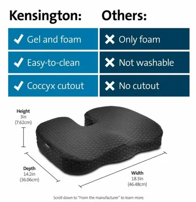 Productafbeelding van Kensington Sedák Premium Cool-Gel, Zitkussen, Traagschuim, Stoelaccessoire, Zwart, Effen, Met rits