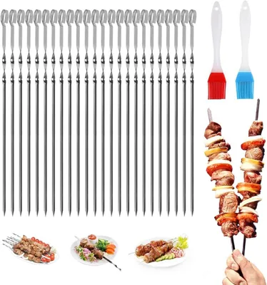Productafbeelding van Grillspiesen RVS 30 cm, Set van 24, Herbruikbaar, met Siliconen Kwast, voor Barbecue