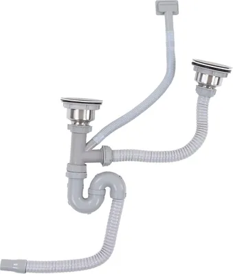 Produktbild von Doppelwaschbecken Ablaufgarnitur, Küchen Raumsparsiphon, Universelles Flexible Küchenspülen Abflussrohr mit Edelstahl S-Biegung für Modernes Badezimmer zu Hause