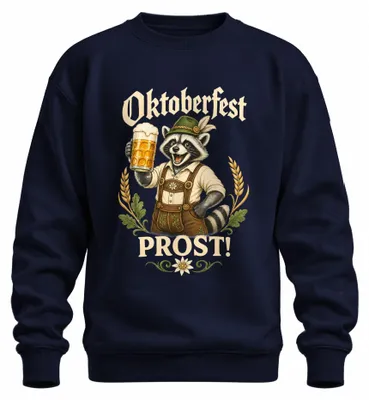 Productafbeelding van , PROST, wasbeerprint, leren broek, traditioneel shirt, dirndl, sweatshirt, trui, marineblauw, 3XL