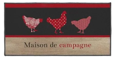 Image de Tapis déco - Rectangle - 50 x 120 cm - Imprimé maison de campagne - Rouge