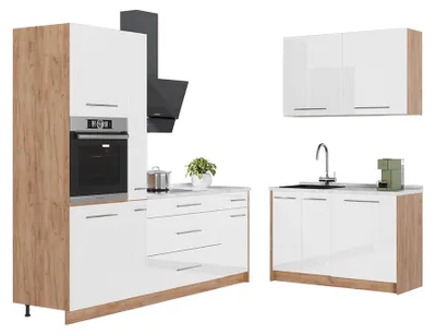 Zdjęcie produktu dla Kuchnia Vicco Fame-Line Biały wysoki połysk/Dąb goldkraft 220 x 120 cm, BP Dąb, Model 64996