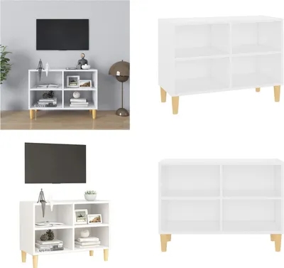 Zdjęcie produktu dla vidaXL Szafka pod TV z nogami z litego drewna biała 69,5x30x50 cm - Szafka pod TV - Szafki pod TV - Kredens - Kredensy