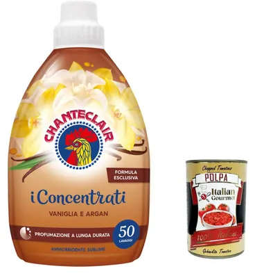 Produktbild von 6x CHANTECLAIR i Concentrati Ammorbidente Vaniglia E Argan, Weichspüler mit Vanille und Argan 1000ml lang anhaltender Duft 50 Wäschen Waschmittel + Itlaian Gourmet polpa 400g