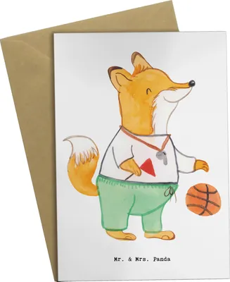 Produktbild von Mr. & Mrs. Panda Grußkarte Basketballtrainer Herz - Weiß - Geschenk, Basketball, Verein, Sport, babykarte, Training, einladungskarten, weihnachtskarten, dankeskarten