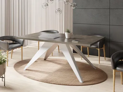Produktbild von Esstisch Venus im Modern Still, Rechteckig Tisch - Ausziehbar von 160 cm bis 260 cm, Pulverbeschichtete Weiße Metallbeine - 160 x 90 cm - Chicago Beton Grau