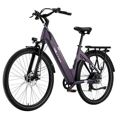Image de Vélo électrique urbain C3 SE pour adultes, 250 W, 36 V, 648 Wh, vitesse maximale de 25 km/h, pneus larges de 28 pouces, capacité de charge de 125 kg, couleur : violet