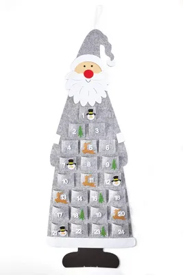 Image de Calendrier de l'Avent en feutre, motif Père Noël - Calendrier à remplir et à suspendre - Père Noël gris et blanc