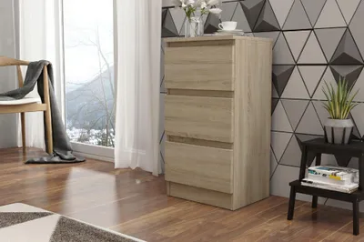Produktbild von Kommode - mit 3 Schubladen - 40 x 77 x 33 cm B/H/T - Eiche Sonoma - Moderne Sineboard - für Wohnzimmer - Schlafzimmer - Alana 1