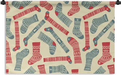 Produktbild von MuchoWow® Wandteppich Wandbehang Weihnachten - Socken - Schnittmuster 60x40 cm Tapisserie Dekoration Wandtuch - Wanddekorationen